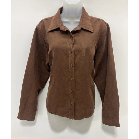 Lemon Grass Brown Rust Button Long Sleeve Faux Suede Shirt Sz XL - Picture 1 of 6
